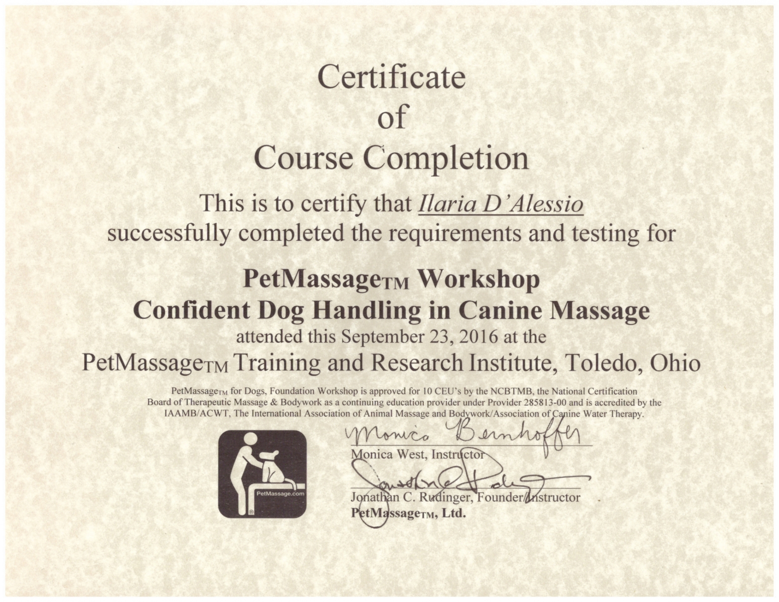 DIPLOMA CONFIDENT DOG HANDLING IN CANINE MASSAGE