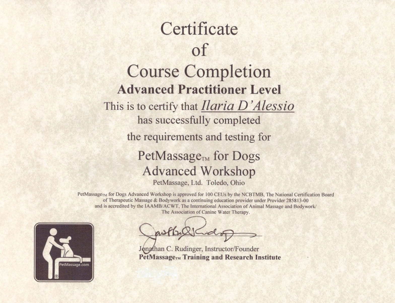 PETMASSAGE ADVANCED PRACTITIONER LEVEL CERTIFICATE